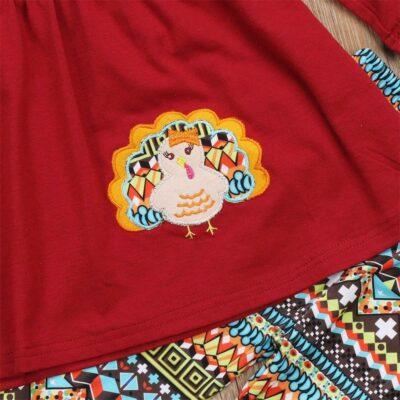Red Long Sleeve Shirt 3Pcs Girl Outfit Thanksgiving - Image 3