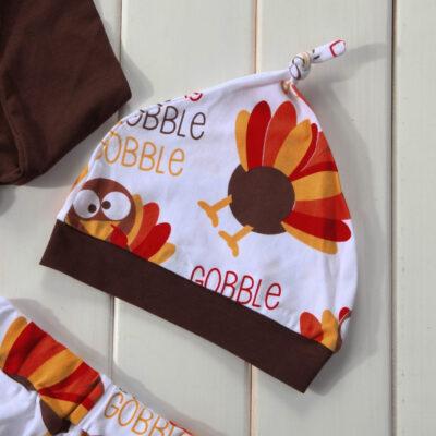 Thanksgiving Bodysuit Pant Hat Headband 4Pcs Set Girls/Boys - Image 4