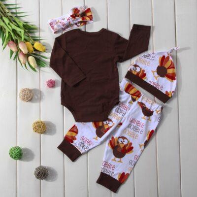 Thanksgiving Bodysuit Pant Hat Headband 4Pcs Set Girls/Boys - Image 5