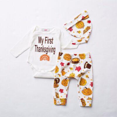 Autum/Thanksgiving Bodysuit Pant Hat 3Pcs Sets - Image 2
