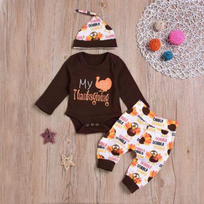 My first Thanksgiving Bodysuit Pants Hat 3pcs Set - Image 2
