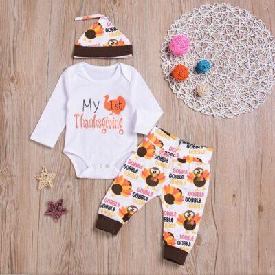 My first Thanksgiving Bodysuit Pants Hat 3pcs Set - Image 5