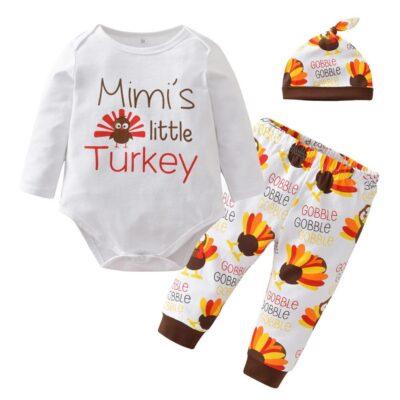 Thanksgiving Long Sleeve Bodysuit Pants Hat 3Pcs Set