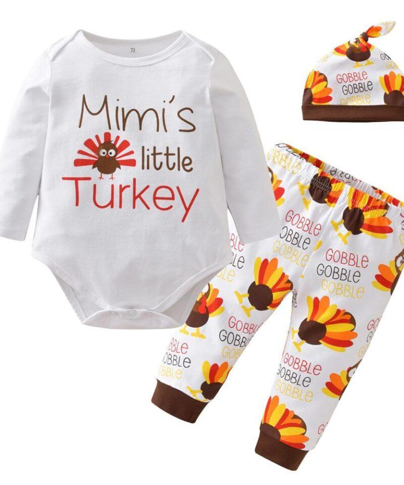 Thanksgiving Long Sleeve Bodysuit Pants Hat 3Pcs Set