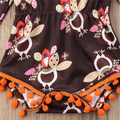 Thanksgiving Romper Tassel Bow Headband 2Pcs - Image 4