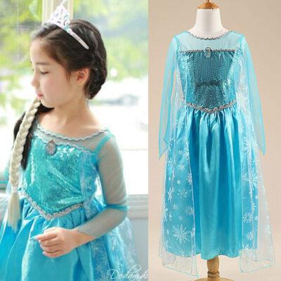Girls Princess Anna Elsa Cosplay Costume - Image 2